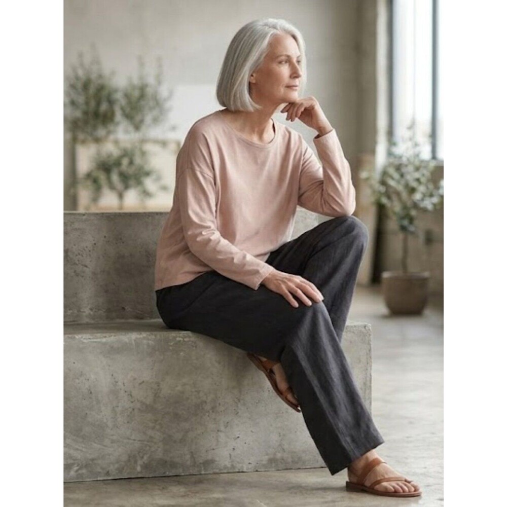 Eileen Fisher Organic Cotton Top Pink Neutral Boxy Crop NWOT XS/TP